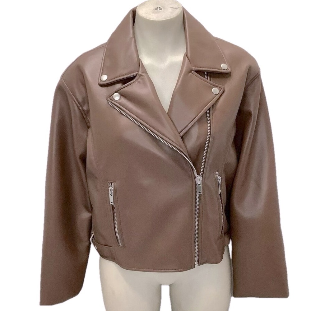 NEW HEARTLOOM Women's Jacket Cera Vegan Leather Moto Jacket Brown Size S